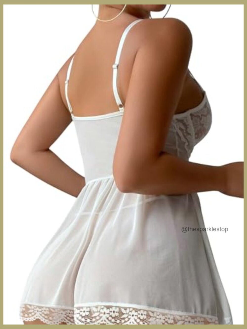 Mesh Lace Babydoll Lingerie Dress Set with Garter Belt and Thong - Picture 2 of 7